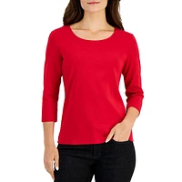 Petite Three-Quarter-Sleeve Scoopneck Top
