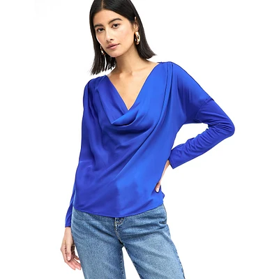 Cowl-Neck Satin-Front Top