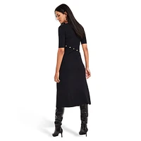 Short-Sleeve Ribbed Midi Sweater Dress