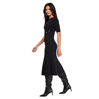 Short-Sleeve Ribbed Midi Sweater Dress