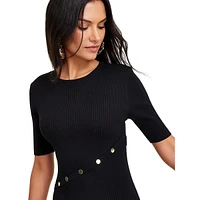 Short-Sleeve Ribbed Midi Sweater Dress