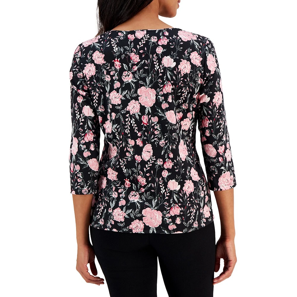 Petite Elegant Gardenias 3/4-Sleeve Top