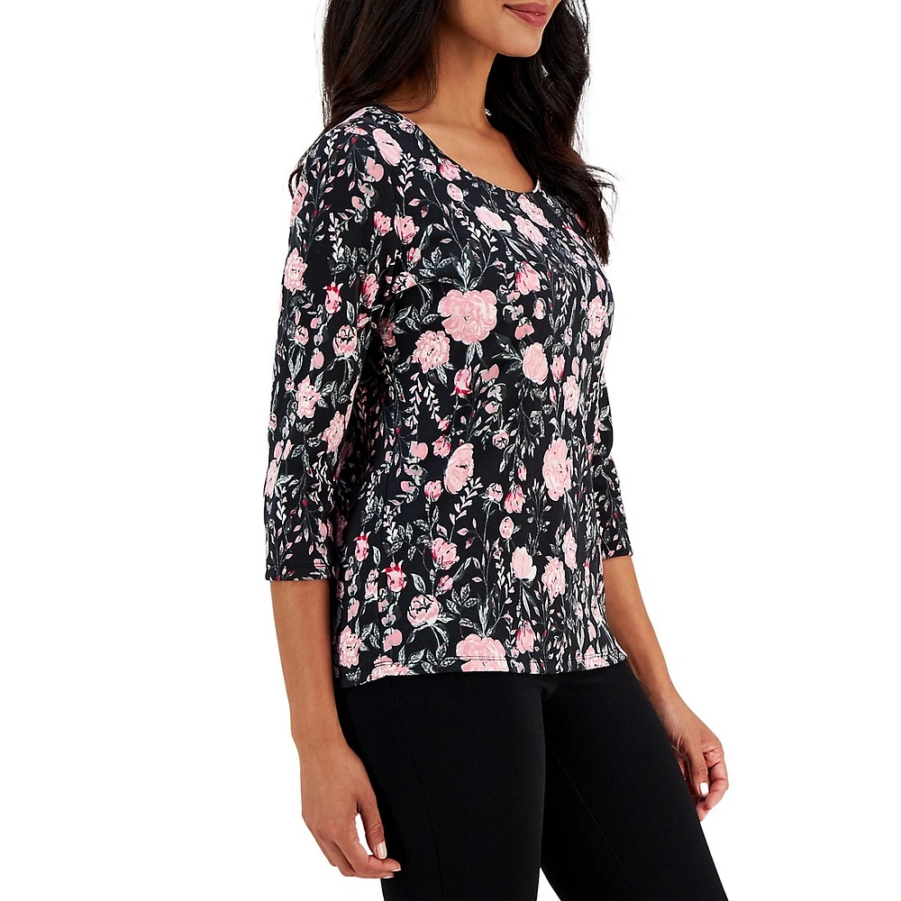 Petite Elegant Gardenias 3/4-Sleeve Top