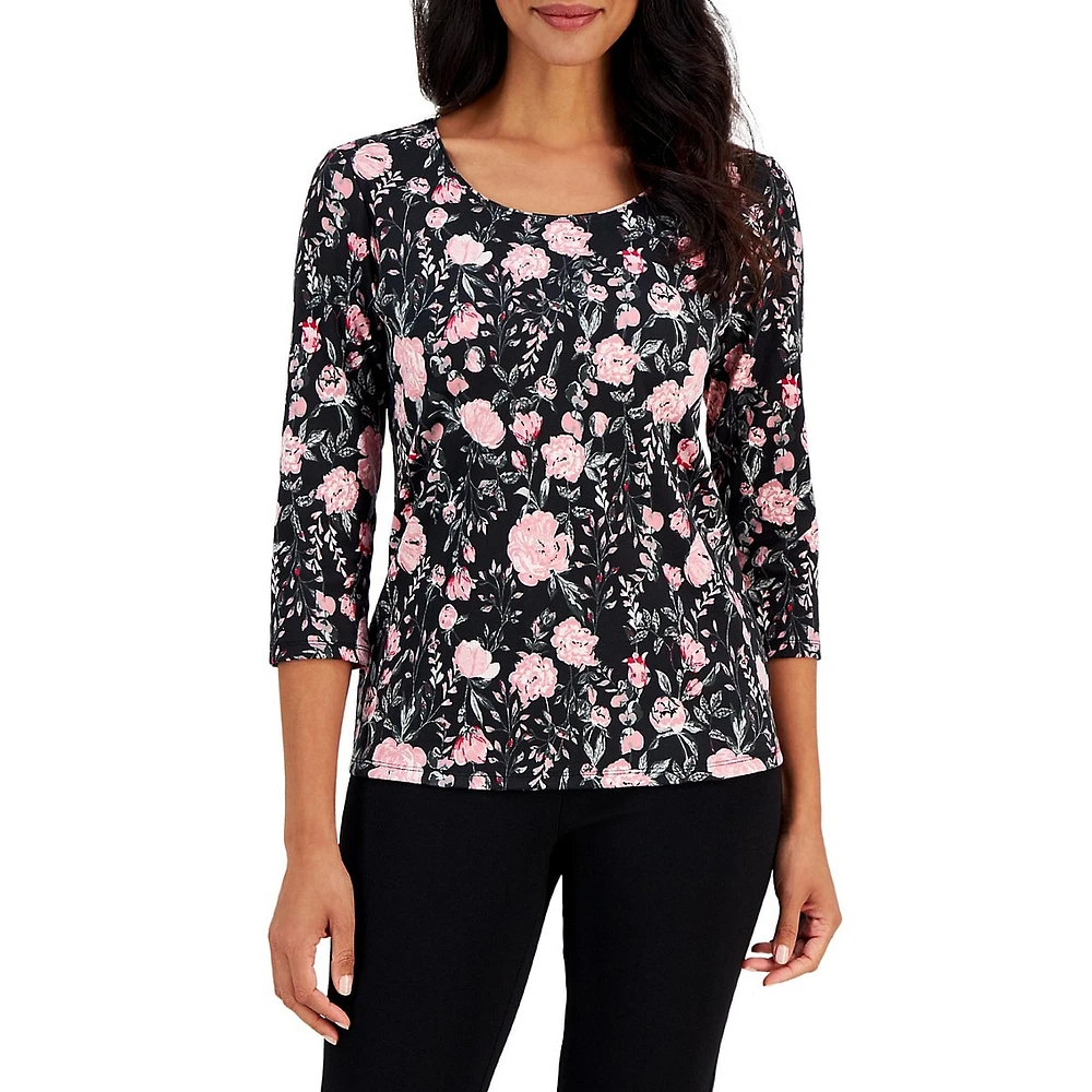 Petite Elegant Gardenias 3/4-Sleeve Top