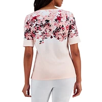 Petite Painted Floral Elbow-Sleeve Top