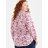 Plus Johnny-Collar Floral Blouse