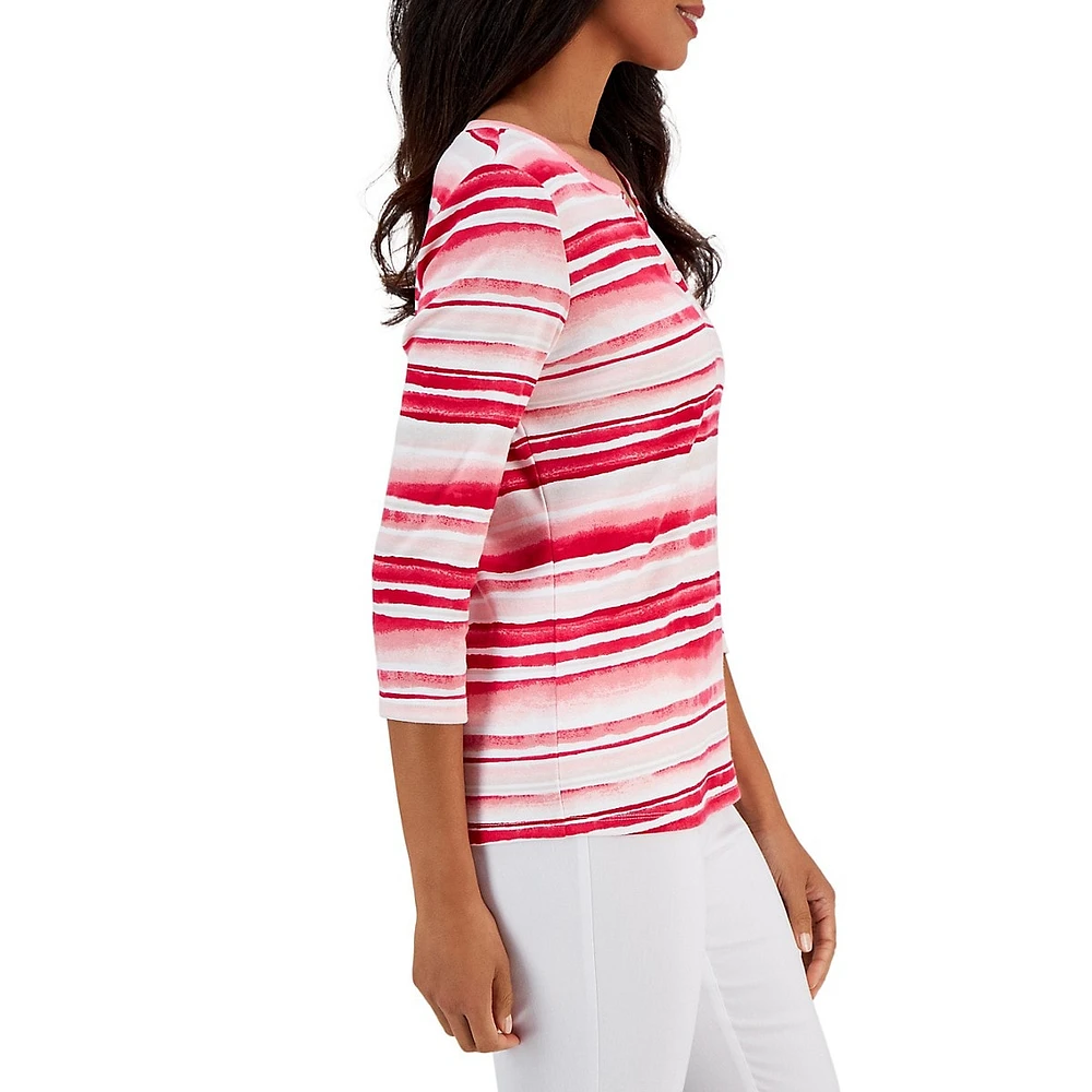 Petite Waterview Stripe Henley Top