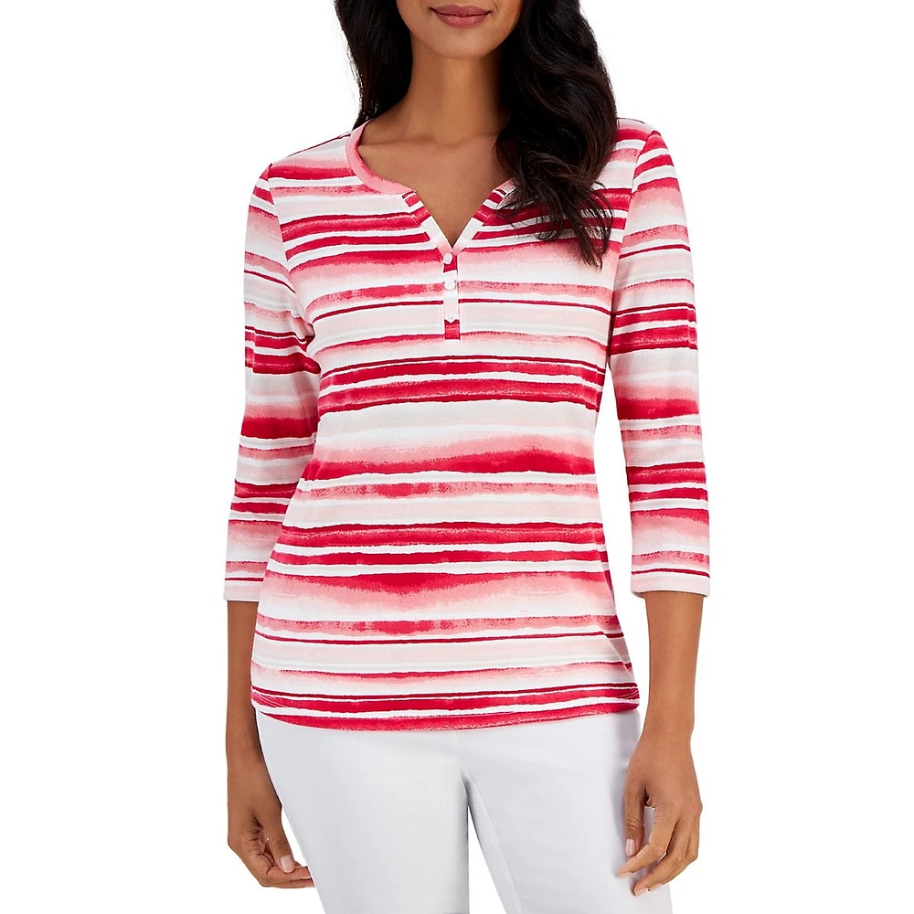 Petite Waterview Stripe Henley Top