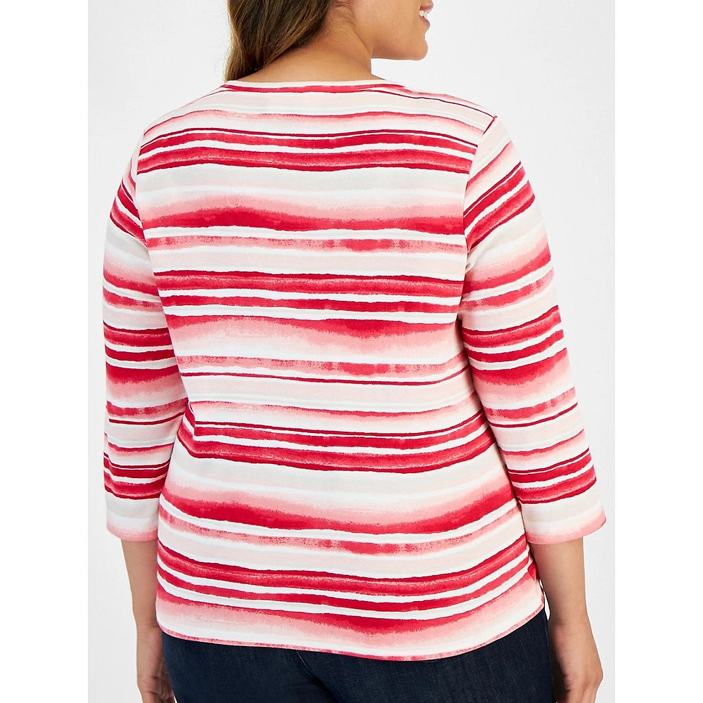 Plus Waterview-Stripe Three-Quarter-Stripe Henley Top