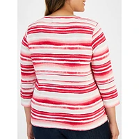 Plus Waterview-Stripe Three-Quarter-Stripe Henley Top