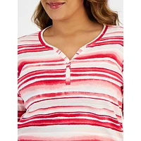 Plus Waterview-Stripe Three-Quarter-Stripe Henley Top