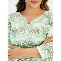 Plus Tarten-Tile Three-Quarter-Sleeve Henley Top