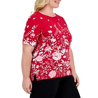 Plus Elegant Garden Elbow-Sleeve Top