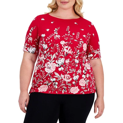 Plus Elegant Garden Elbow-Sleeve Top