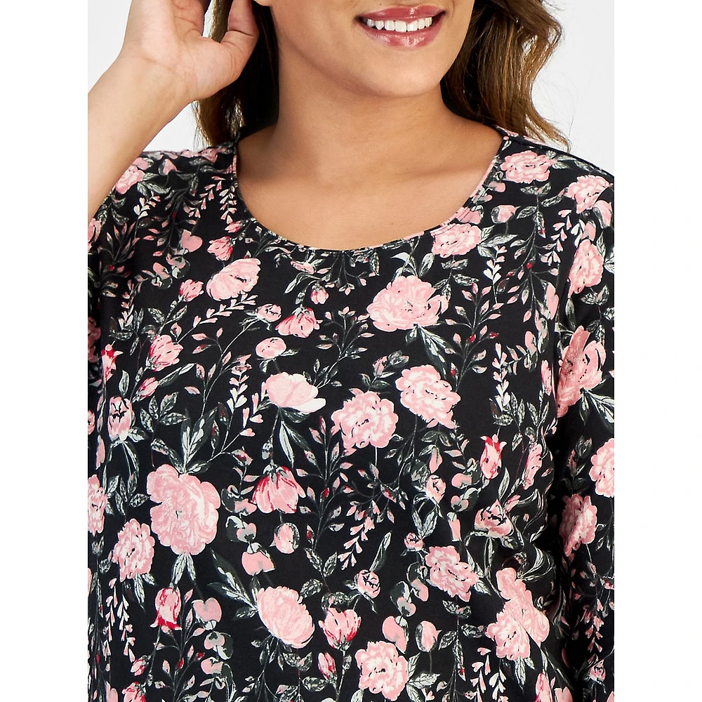 Plus Elegant Gardens Three-Quarter-Sleeve Top