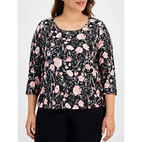 Plus Elegant Gardens Three-Quarter-Sleeve Top