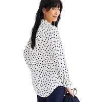 Johnny-Collar Dotted Blouse