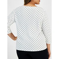 Plus Major Dot Three-Quarter-Sleeve Top