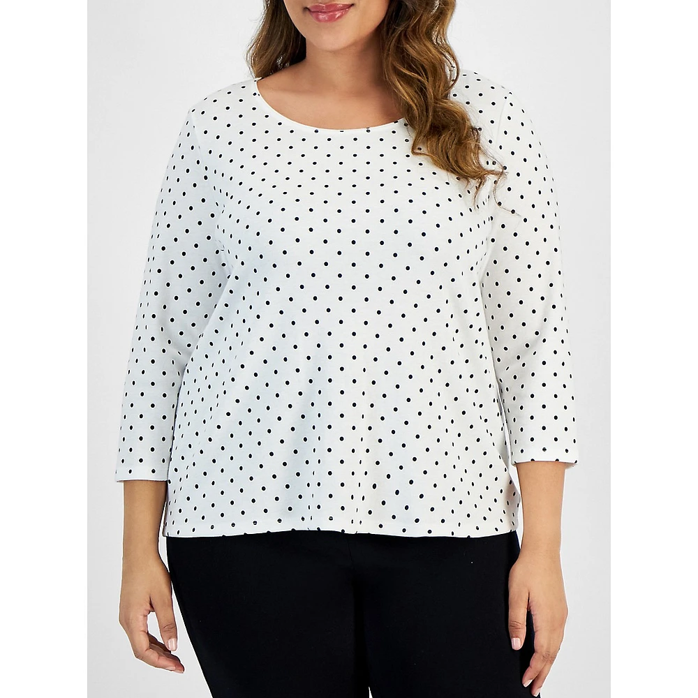 Plus Major Dot Three-Quarter-Sleeve Top