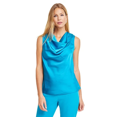 Sleeveless Cowlneck Satin Blouse