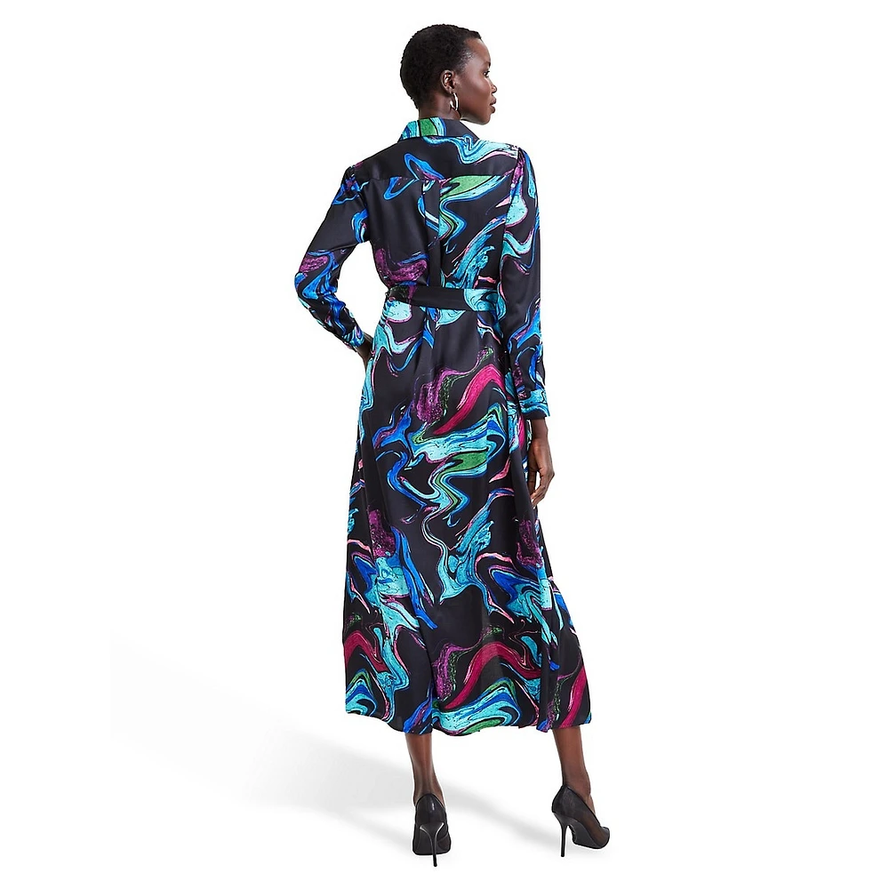 Abstract-Print Midi Shirt Dress