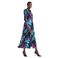 Abstract-Print Midi Shirt Dress