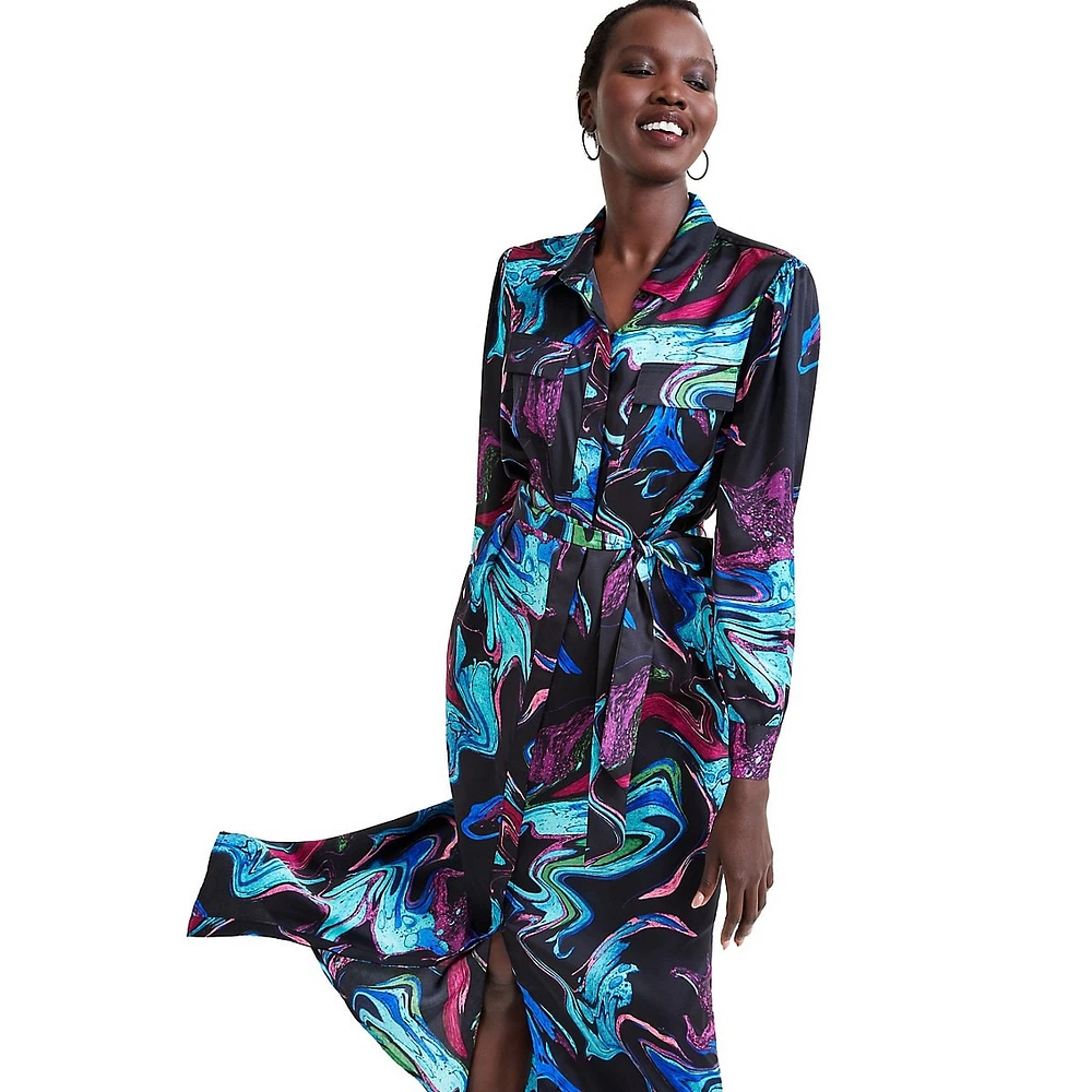 Abstract-Print Midi Shirt Dress