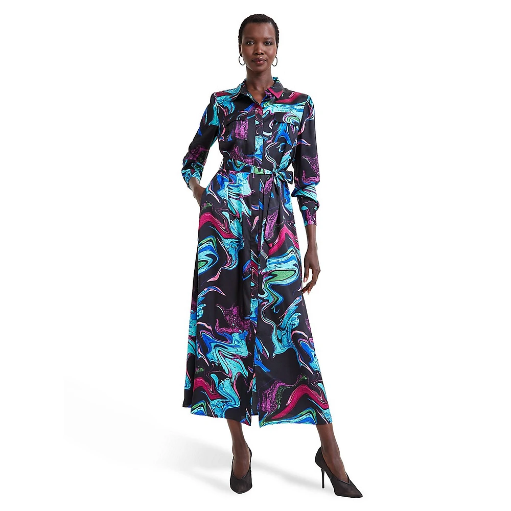 Abstract-Print Midi Shirt Dress