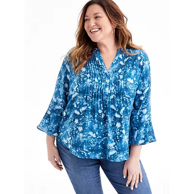 Plus Printed Pintuck Blouse