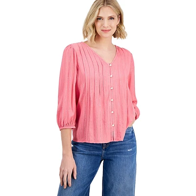 Shimmer-Stripe Pintucked Blouse