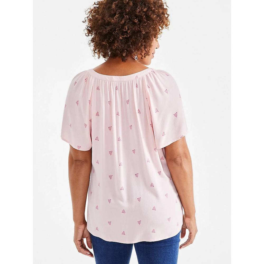 Floral-Print Splitneck Top