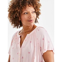 Floral-Print Splitneck Top