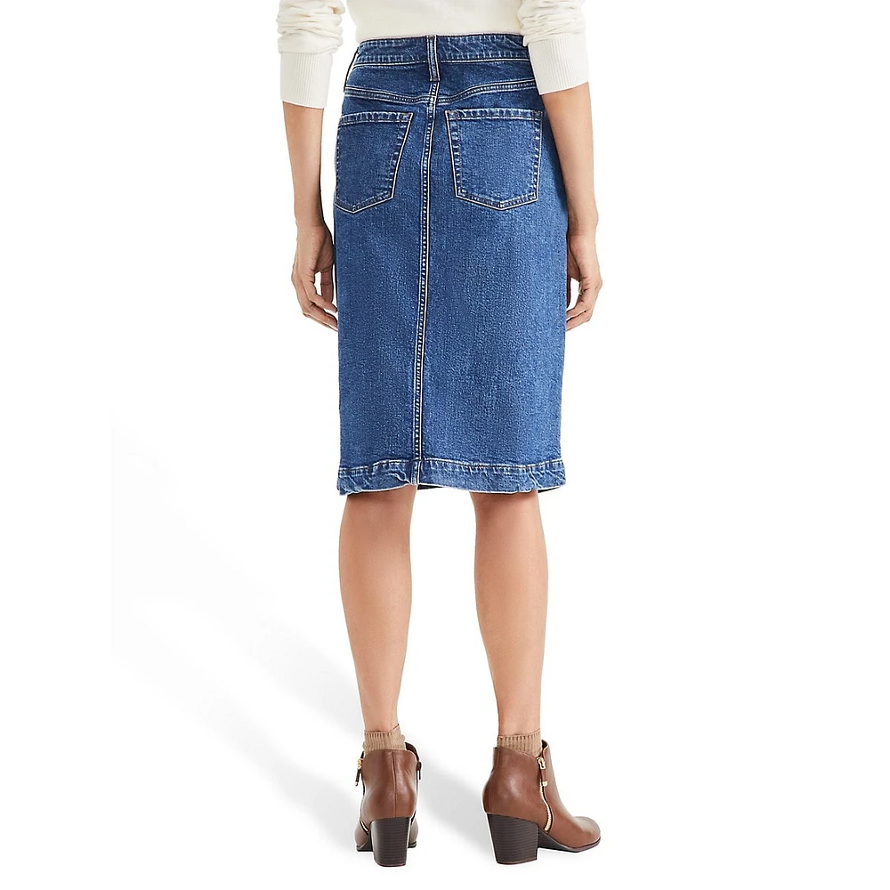 Stretch-Denim Knee-Length Skirt