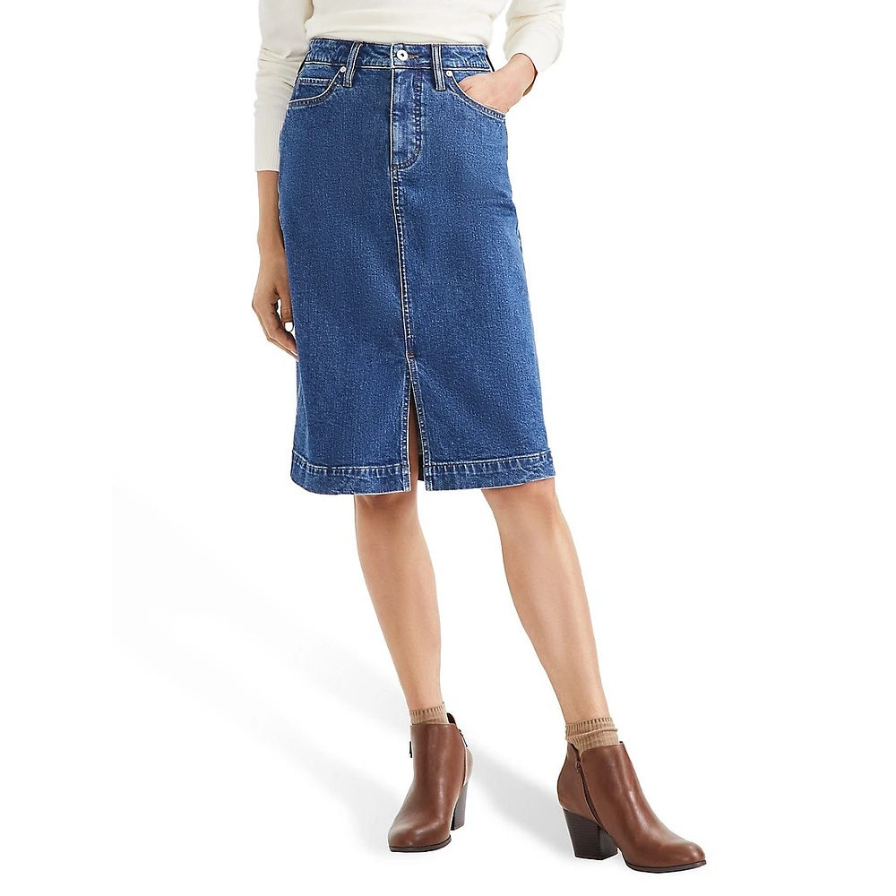 Stretch-Denim Knee-Length Skirt