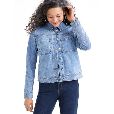 Veste utilitaire décontractée en denim extensible