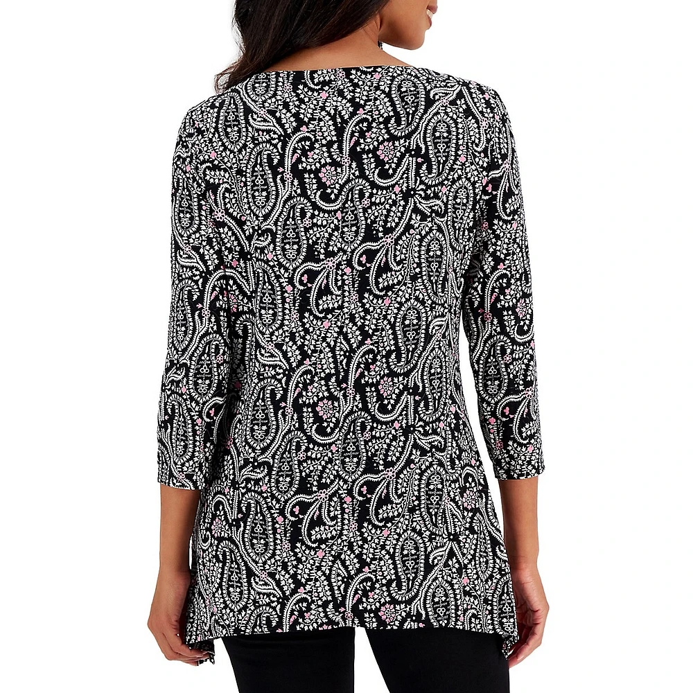 Petite Paisley-Print Jacquard Swing Top