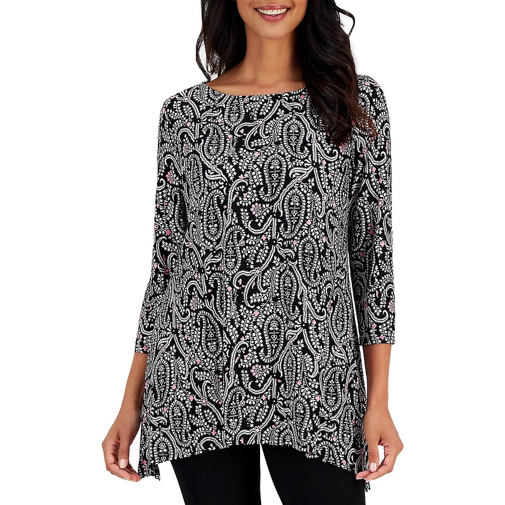 Petite Paisley-Print Jacquard Swing Top