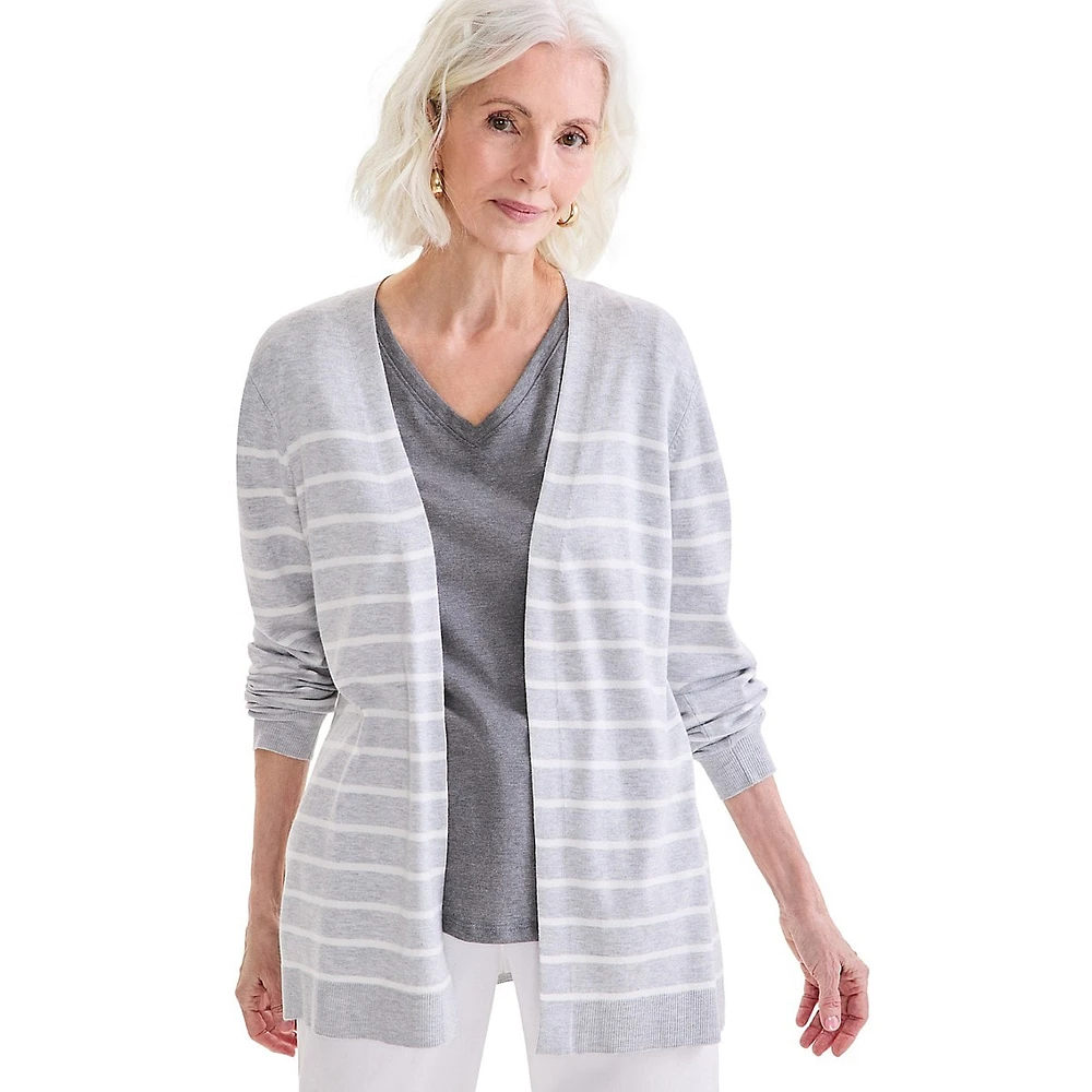 Striped Open-Front Cardigan