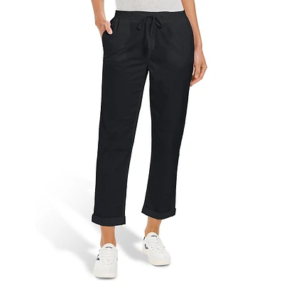 Cuffed-Leg Twill Drawstring Pants