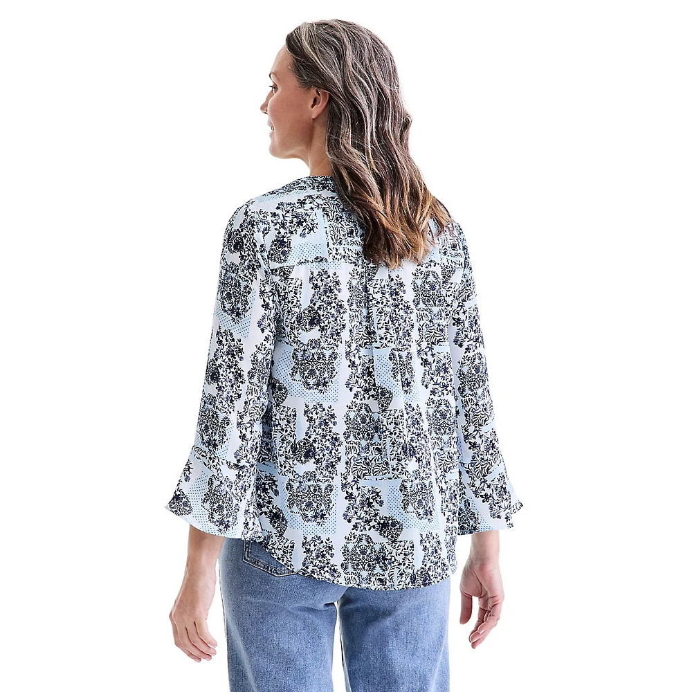 Plus Floral Pintuck-Pleated Tunic Top