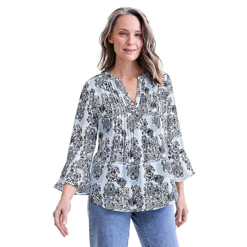 Plus Floral Pintuck-Pleated Tunic Top