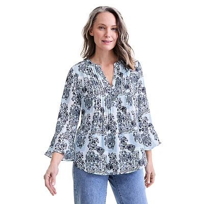 Plus Floral Pintuck-Pleated Tunic Top