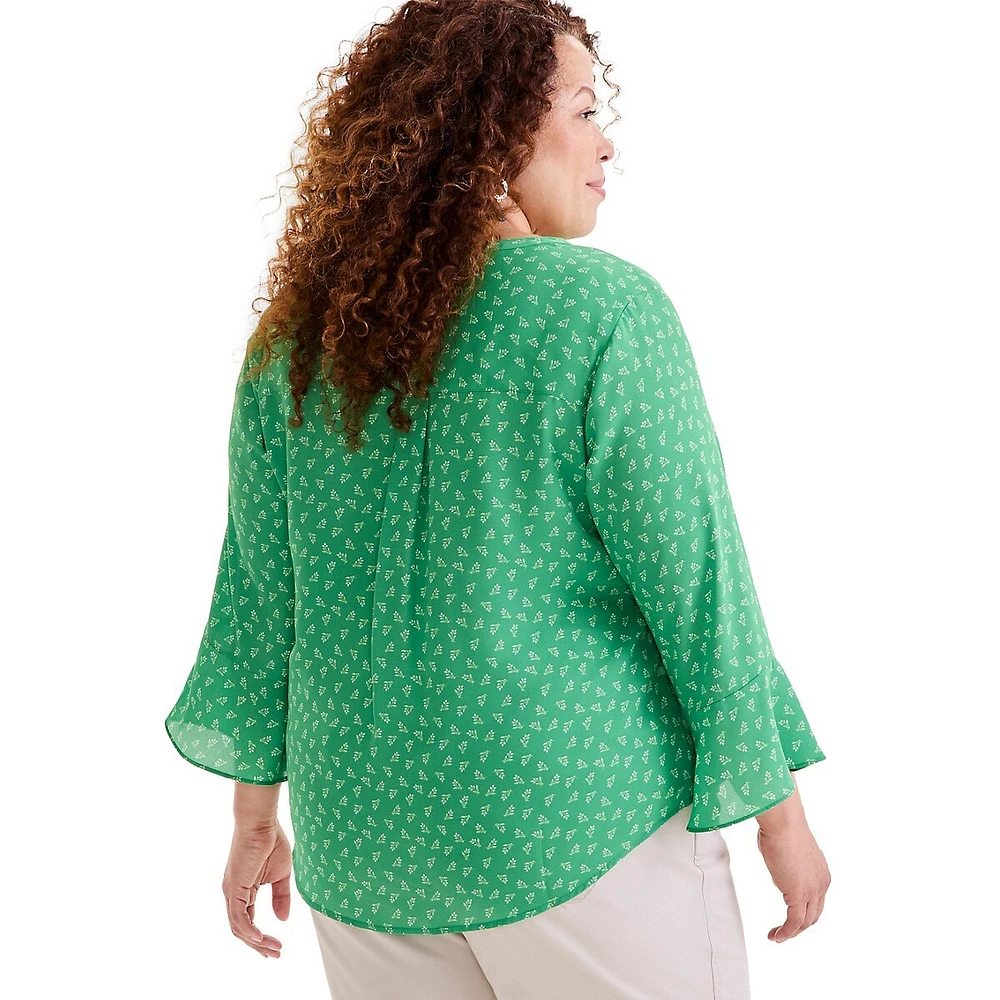 Plus Floral Pintuck Ruffle-Sleeve Top