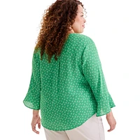 Plus Floral Pintuck Ruffle-Sleeve Top