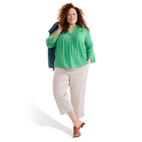 Plus Floral Pintuck Ruffle-Sleeve Top