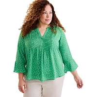 Plus Floral Pintuck Ruffle-Sleeve Top
