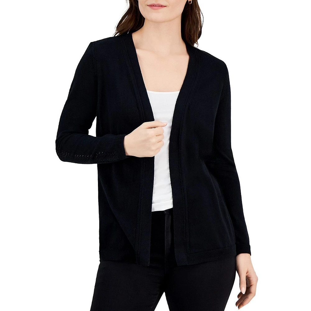 Pointelle-Detailed Open-Front Cardigan