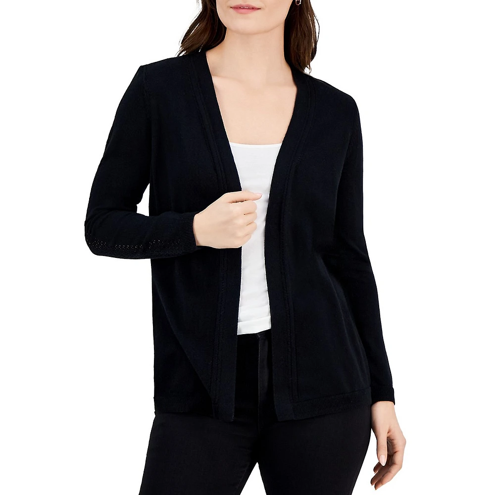 Petite Pointelle-Detailed Open-Front Cardigan