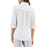 Lena Linen Roll-Tab Button-Down Shirt