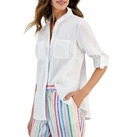 Lena Linen Roll-Tab Button-Down Shirt